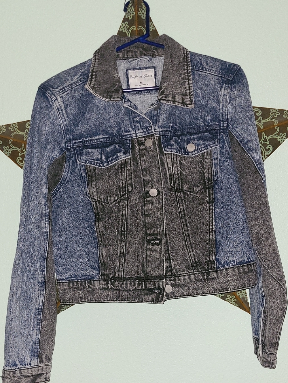 Highway Jeans Two-Tone Denim Jacket in Light Blue and Charcoal